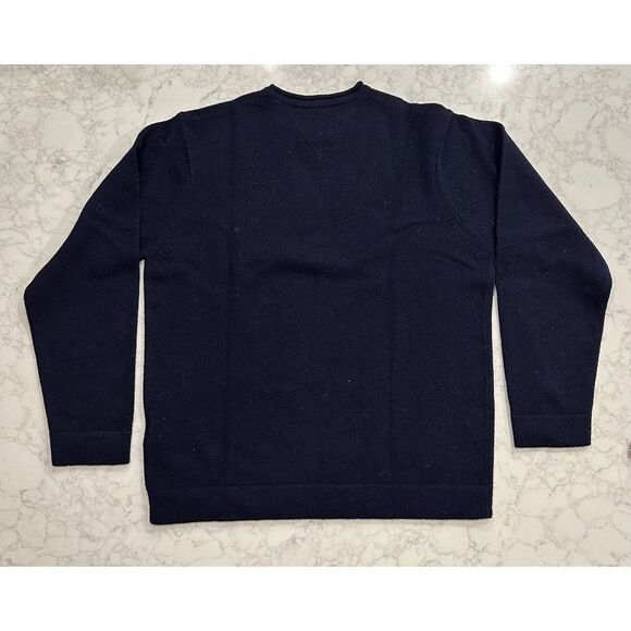 Tommy Hilfiger Logo Stripe Crewneck Sweater 100% Lambswool Wool Navy Size Medium - Picture 2 of 7